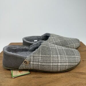 New NWT‎ Mens Acorn Parker Plaid Hoodback Bloom Grey Slippers Size 7.5 - 8.5 D